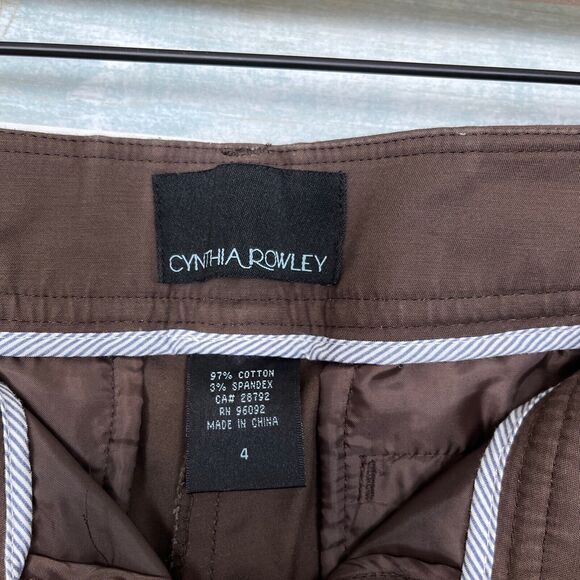 Cynthia Rowley Ankle Crop Trouser Pants Brown Mid Rise Cuffed Casual Womens 4 - Picture 7 of 7